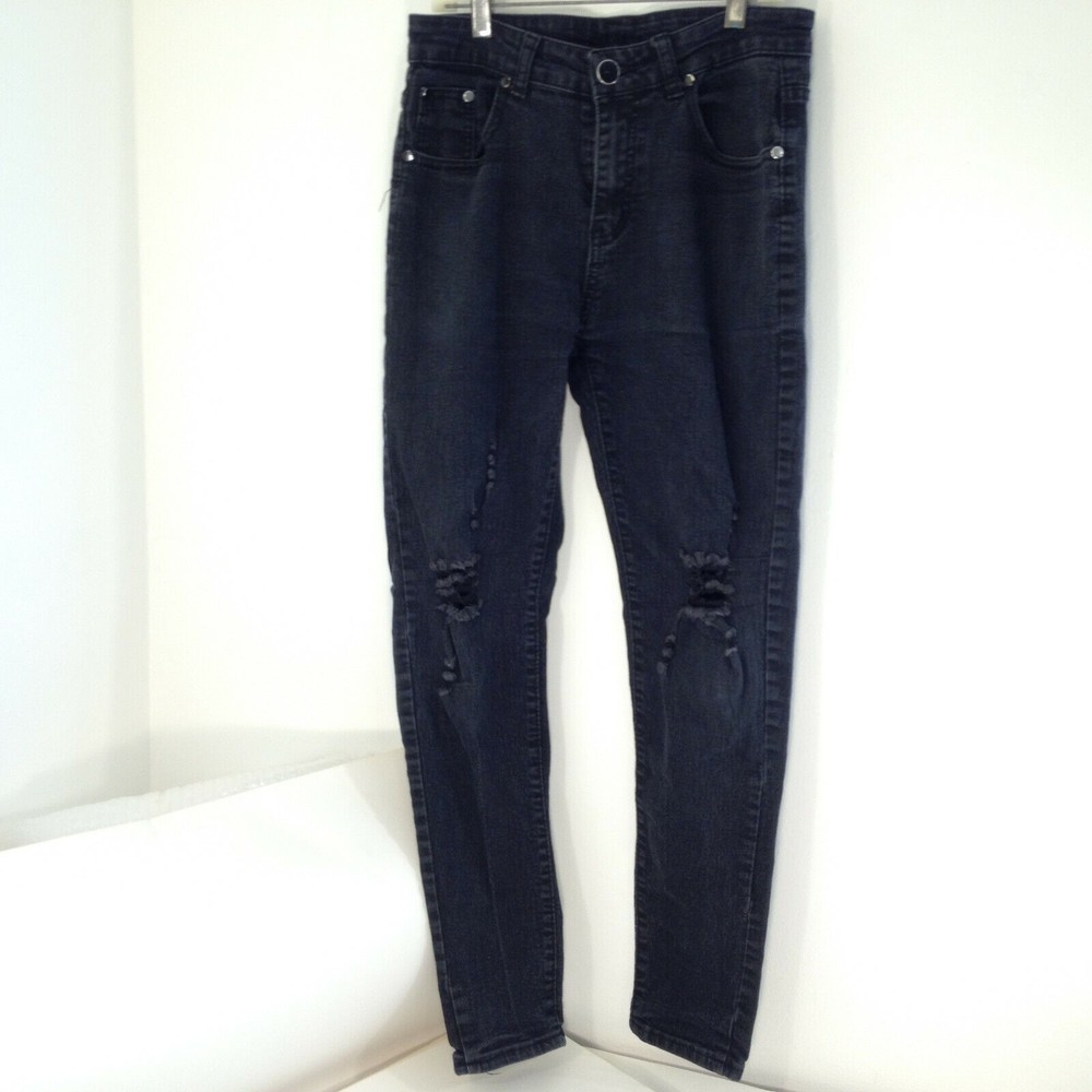 Mens Skinny 29 X 29 Distressed Black Jeans